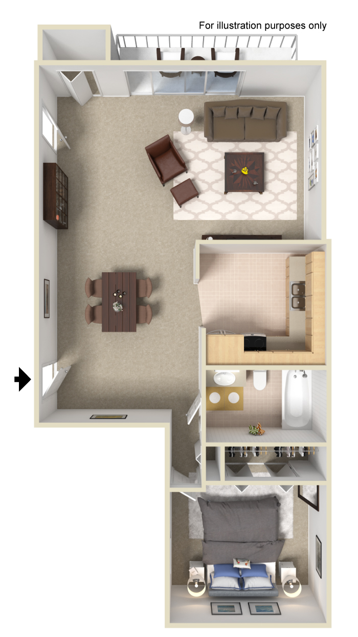 Arrowtree Apartments 1 bedroom floor plan in Okemos Michigan